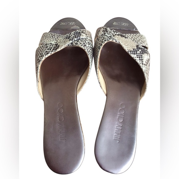 Jimmy Choo Snakeskin- Embossed Leather Cork Wedge Sandals - Picture 8 of 11